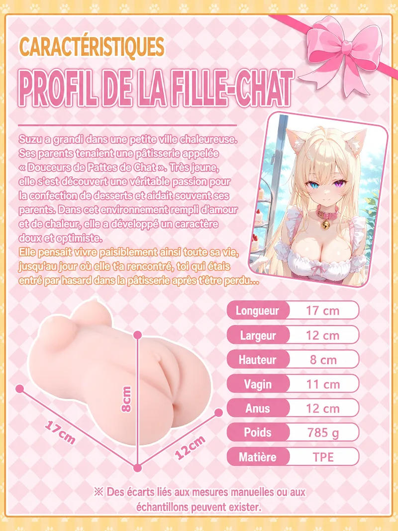 Catgirl Deux Orifices Masturbateur Homme TPE Doux Vagin Artificiel Anal Onahole Double Canal - detail image 09