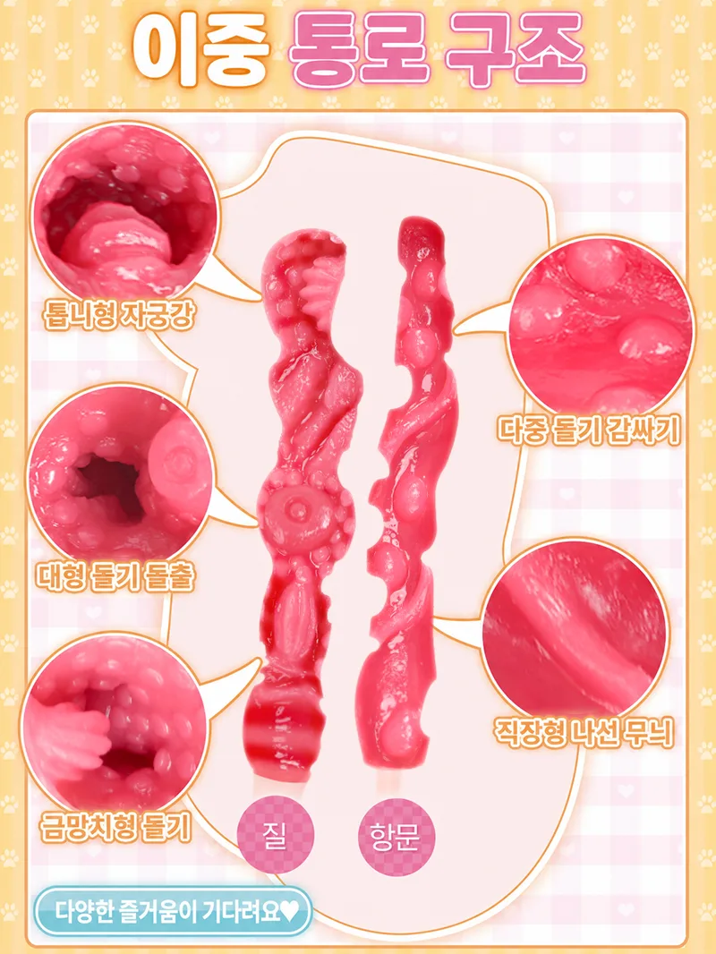 소프트 듀얼홀 캣걸 남성용 오나홀 TPE 포켓 푸시 전후 독립 텍스처 통로 - detail image 03