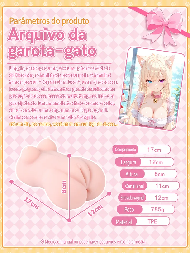 Catgirl Dois Orifícios Masturbador Masculino TPE Macio Vagina Artificial Anal Onahole Duplo - detail image 08