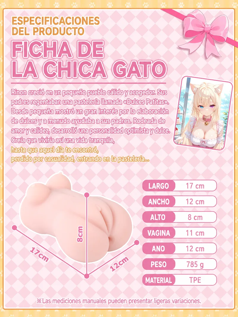Catgirl Doble Orificio Masturbador Masculino TPE Suave Vagina Artificial Anal Onahole Dos Canales - detail image 09
