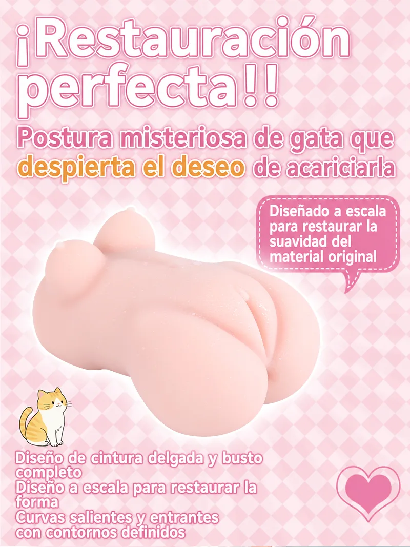 Catgirl Doble Orificio Masturbador Masculino TPE Suave Vagina Artificial Anal Onahole Dos Canales - detail image 05