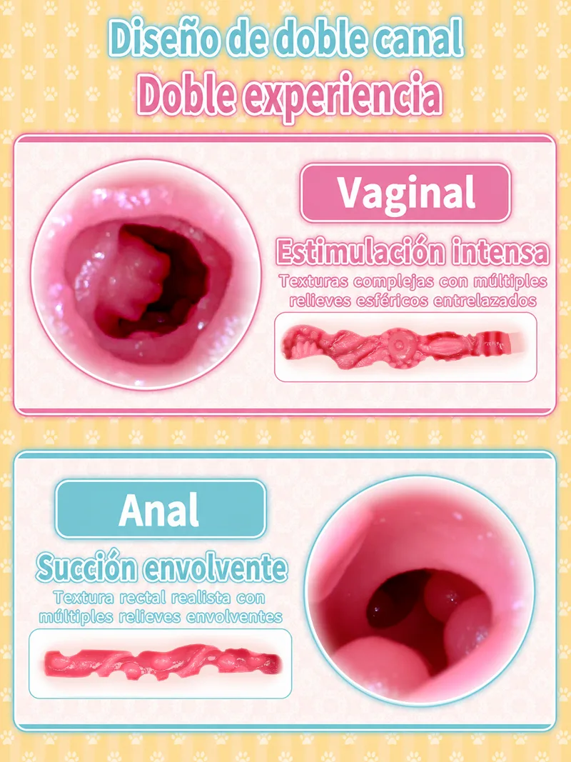 Catgirl Doble Orificio Masturbador Masculino TPE Suave Vagina Artificial Anal Onahole Dos Canales - detail image 04