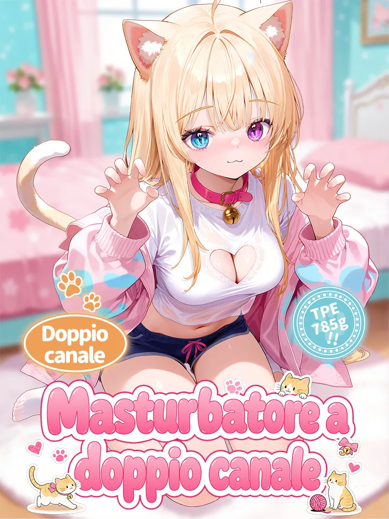 Catgirl Due Fori Masturbatore Uomo TPE Morbido Vagina Artificiale Anal Onahole Doppio Canale - detail image 01