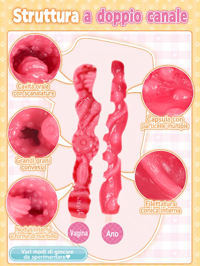 Catgirl Due Fori Masturbatore Uomo TPE Morbido Vagina Artificiale Anal Onahole Doppio Canale - detail image 03