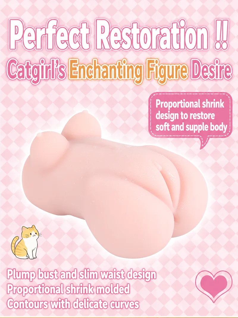 Soft Dual Hole Catgirl Pocket Pussy Male Masturbator TPE Artificial Vagina Anal Onahole Textured Channels - detail image 05