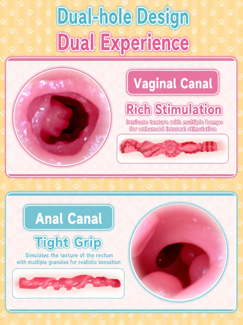 Soft Dual Hole Catgirl Pocket Pussy Male Masturbator TPE Artificial Vagina Anal Onahole Textured Channels - detail image 04