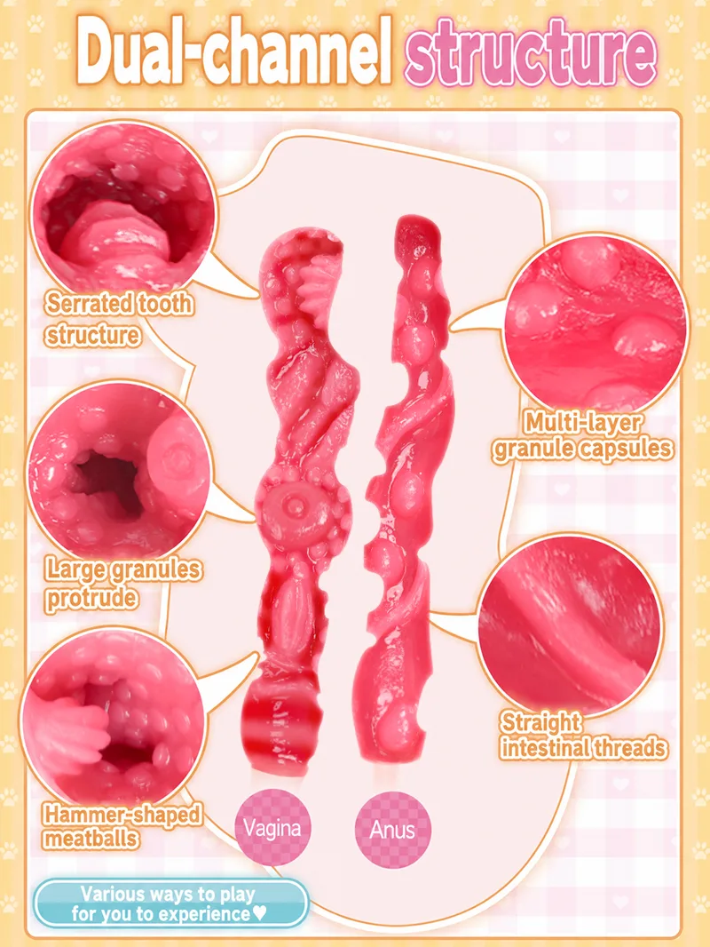 Soft Dual Hole Catgirl Pocket Pussy Male Masturbator TPE Artificial Vagina Anal Onahole Textured Channels - detail image 03