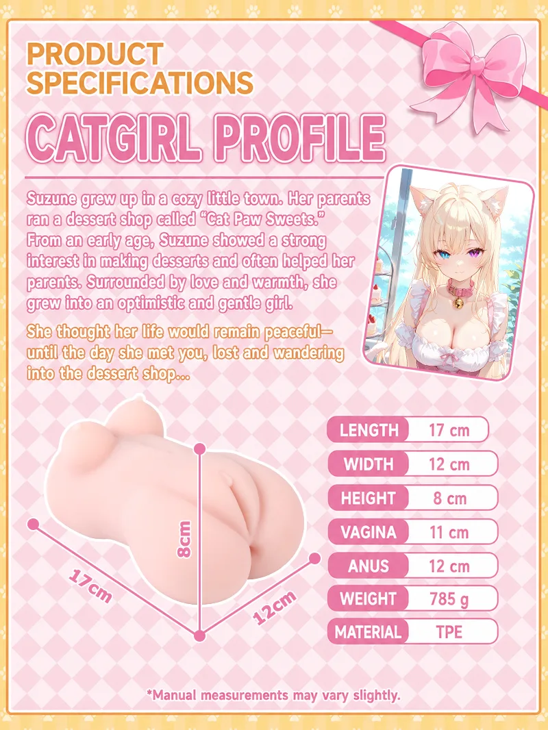 Soft Dual Hole Catgirl Pocket Pussy Male Masturbator TPE Artificial Vagina Anal Onahole Textured Channels - detail image 09