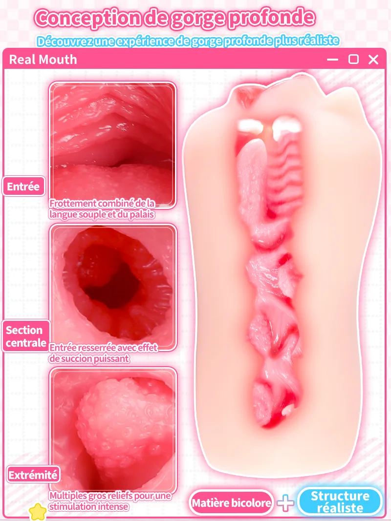 Masturbateur Homme Bouche Réaliste TPE Doux Canal Oral Onahole - detail image 02