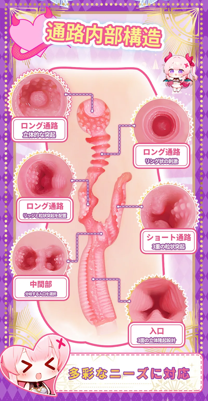 ツインウォーム ドラゴンガール 男性用 デュアルチャンネル オナホール ソフトTPE 90mm 125mm - detail image 03